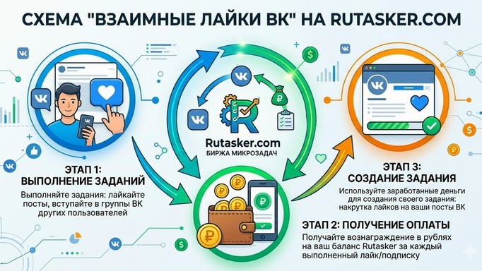 Схема как работает система взаимные лайки ВК